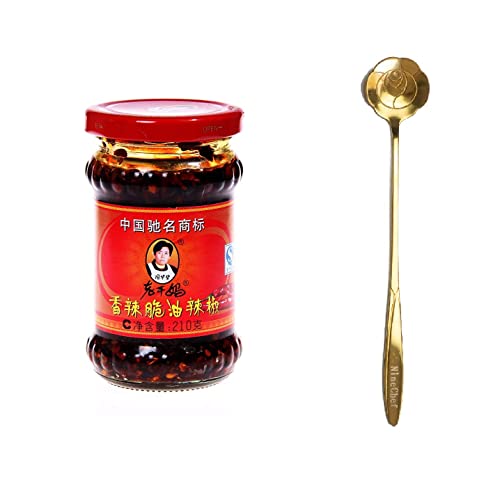 Lgm Lao Gan Ma Spicy Chili Crisp Spicy Chinese Chili Oil Hot Sauce With Roasted Chili Pepper Flakes | 7.41Oz 210G (1 Jar) + One Ninechef Golden Color Spoon (1 Jars + 1 Spoon), 7.41 Ounce (Pack Of 1) #TOP1