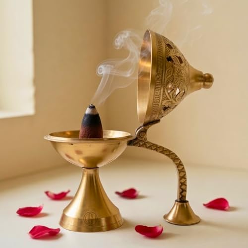 Image of DSH CRAFTING YOUR CURIOSITY Dsh Home Purifying Brass Dhuna Loban Burner Dhooni Dhoop Dani Dhuni Brass Table Dhoop Dani Incense Burner for Loban. (Small)