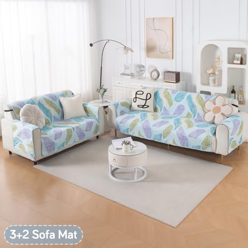 Image of HOKIPO Double Sided Quilted Sofa Cover 5 Seater Fully Covered, Washable(3+2) Sofa Cover, Easy Drape Series, Colourful Leaves (IN-1101 + IN-1100-ED2)