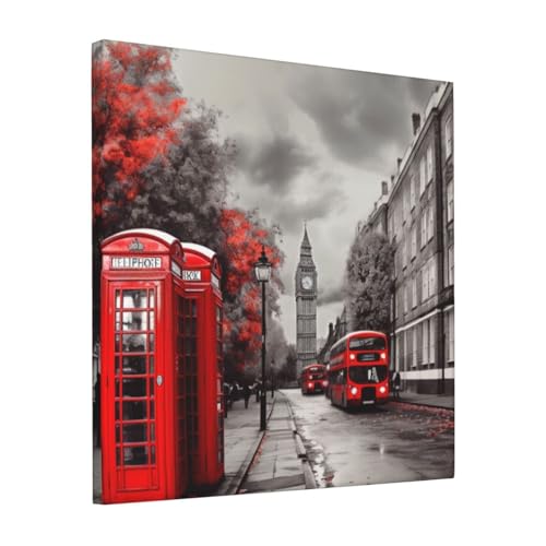 Toile rue de Londres rouge déco murale sans cadre pour habiller un mur vide