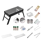 Parrilla de carbón portátil, parrilla de mesa portátil, juego de parrilla plegable y liviano para cocinar al aire libre, adecuado para acampar, picnics y viajes, sabor ligero y ahumado Black,3