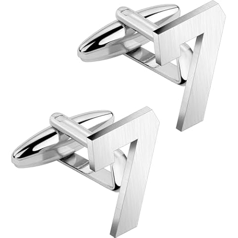 AMITER Mens Cufflinks with Number, Classic Silver Personalized Cuff Links for Men, Sport’s Day Casual or Formal Shirts (7) Cover