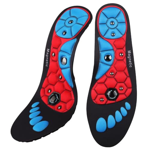 Orthopedic Acupressure Insoles – Reflexology Massage Insoles for Pain Relief, Comfortable Foot Support for Men and Women (Black-Red, S(Men 4-7/Women 5-8))