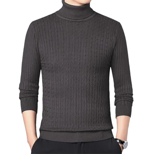 Men's Turtleneck Knitted Sweater Winter Warm Slim Pullover Solid Color Street Bottoming Top