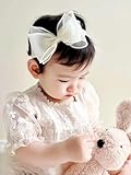 Baby Mädchen Stirnbänder Weiß Dehnbare Stirnband DoppelspitzeSpitzebowknot-Haarband Weich Baby Hairband Nylon Neugeboren Haarschmuck Babygeschenke für Neugeborene (Cremefarben-A, Verstellbares)