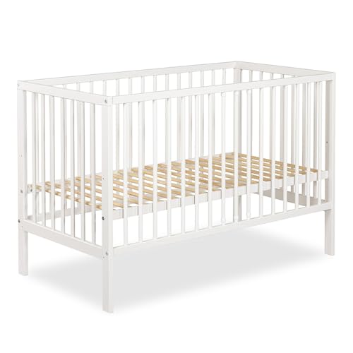 Babybett 120x60 cm Eiche – Einfache Konstruktion Kinderbett Holz – höhenverstellbar, Gitterbett aus Massivholz, modernes Design, Babybett für Neugeborene und Kleinkinder (Weiß) Babybett 120x60 cm Eiche – Einfache Konstruktion Kinderbett Holz – höhenverstellbar, Gitterbett aus Massivholz, modernes Design, Babybett für Neugeborene und Kleinkinder (Weiß)