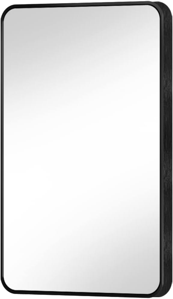 Hicycle2Wall Mirror Rectangle Deep Alloy Metal Frame Rounded Corner Design Bathroom Living Room Washroom (BLACK, 30)