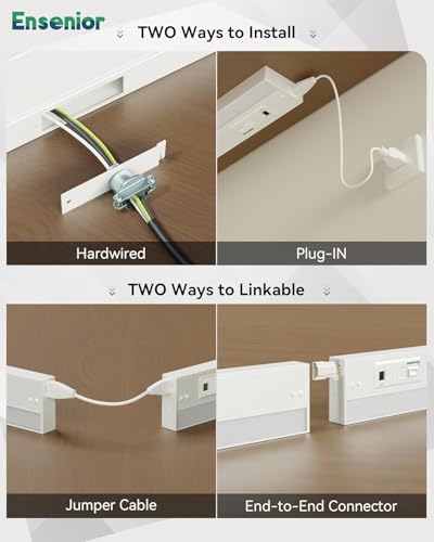 Ensenior 12 Inch Hand Wave LED Under Cabinet Lighting Plug in or Hardwired with Dimmable 5CCT CRI 90+ 2.4G Wireless Sync, Under Counter Lights with for Kitchen, 120V, 8W 500LM