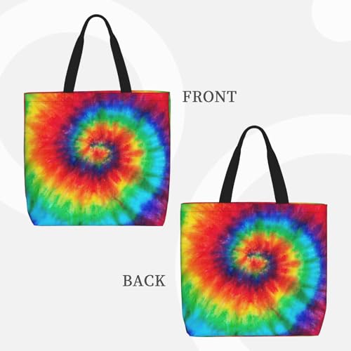 Large Capacity Shoulder Bag with Zipper,Reusable Grocery tie dye rainbow Print Tote Bag for Shopping3