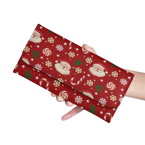 Image of AFPANQZ Womens Leather Wallets Large Capacity Card Holder Zipper Travel Purse Santa Claus Snowflake Big Capacity Phone Holder Coin Zip Pocket Multi Cards