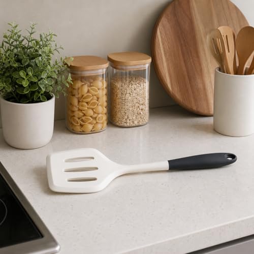 Image of DecorTwist Silicone Spatula | Heat Resistant Kitchen Utensils for Cooking, Baking | Non-Stick, BPA-Free, Flexible & Durable | Dishwasher Safe, Seamless Design (8X 0.2X 32cm,91g) White