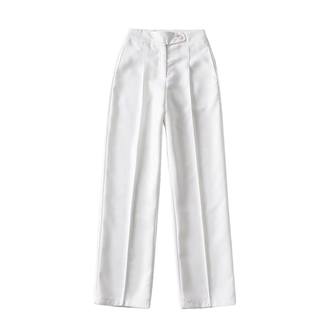 Women Black High Waist Suit Pants Pockets Office Lady Elegant Trousers