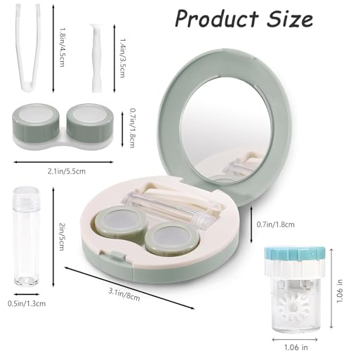 2 Pack 5-in-1 Travel Contact Lens Case Kit, 1 PCS Manual Cleaner，Leak-Proof Compact Eye Storage with Mirror & Remover Tool for Daily Use, Outdoor