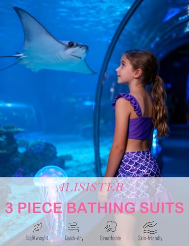 Image of ALISISTER Girls Swimsuit 3 Piece Bathing Suits Summer Bikini Tankini Sets with Cover Up Skirt for 4-12 Years