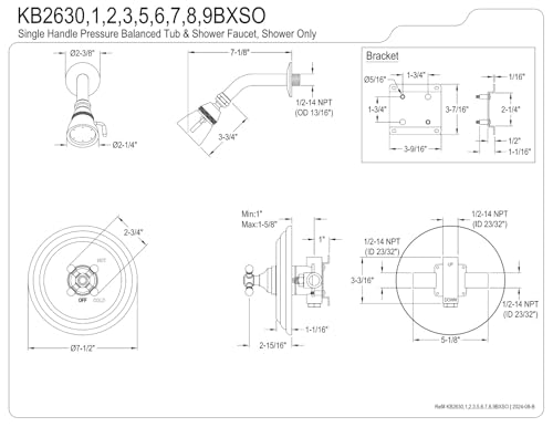 Kingston KB2637BXSO Grifo de Ducha con Balance de Presión, Latón Cepillado miniatura 2