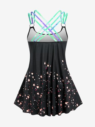 ROSE GAL Rosegal Womens Plus Size Lip Printed Padded Boyleg Strappy Tankini Swimsuit2