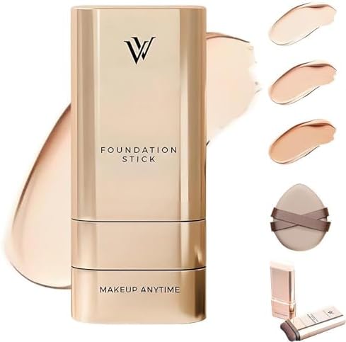 Korean Foundation Stick with Brush, 2-in-1 Waterproof Longwear Concealer, Natural Finish (#3 Warm Skin Color)