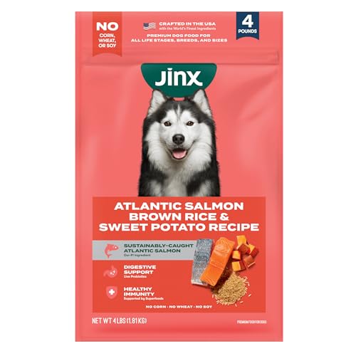 Jinx Premium Dry Dog Food, for All Life-Stages - Real Salmon, Brown Rice & Sweet Potato Kibble with Superfoods for Immune Support & Probiotics for Digestive Support - No Fillers – 4lb