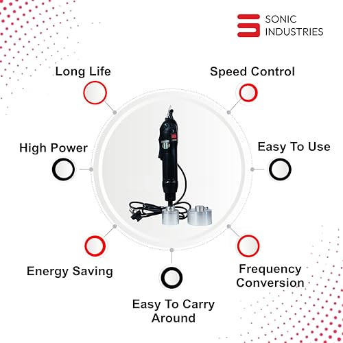 Image of SONIC INDUSTRIES Electric & Manual Portable Single Head Handheld Bottle Capping and Sealing Machine, 80W Power, 10-50mm Screw Cap Range, Adjustable Capping Diameter, Voltage 220V