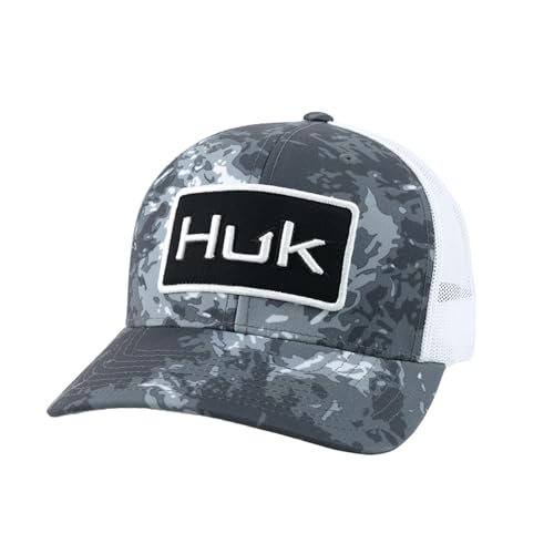 HUK Men's Standard Trucker, Anti-Glare Snapback Fishing Hat, Mossy Oak Stormwater Midnight