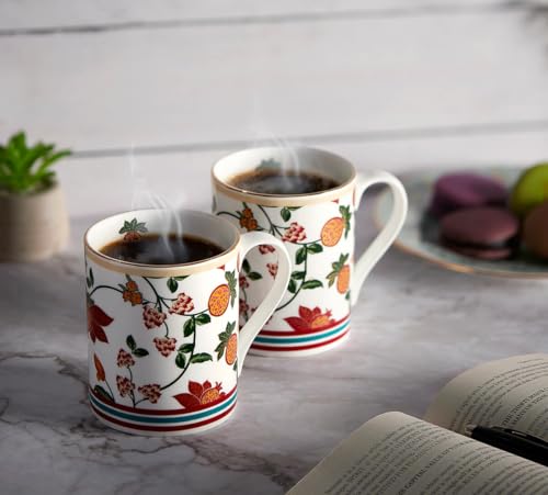 Image of India Circus by Krsnaa Mehta Blushed Orchard Coffee Mug | Tea Cup with Handles | Dishwasher Safe | Designer Multicolor, Set of 2, 360mL Each