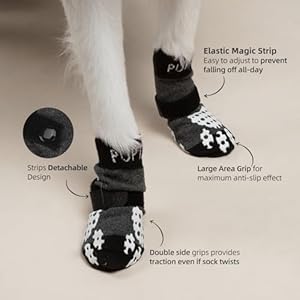 PUPTECK Anti-Slip Dog Socks with Double Sides Grips for Small Medium Large Dogs Hardwood Floors Prevents Licking, Dog Shoes for Hot Pavement Traction Control Paw Protector for Senior Dogs, Grey L PUPTECK Anti Slip Dog Socks with Double Sides Grips for Small Medium Large Dogs Hardwood Floors Prevents Licking Dog Shoes for Hot Pavement Traction Control Paw Protector for Senior Dogs Grey L