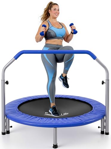 SereneLife 40' Foldable Mini Trampoline - Compact Fitness Trampoline for Kids Adults, Exercise...