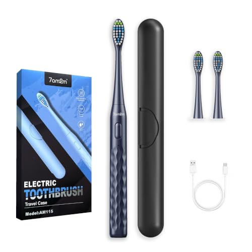 Image of 7AM2M Sonic Travel Electric Toothbrush for Adults&Kids, Travel Case&2 Brush Heads, 1 Charge for 90 Days, Type-C Rechargeable Sonic Toothbrush, Compact Design for Daily /Travel Use-Navy