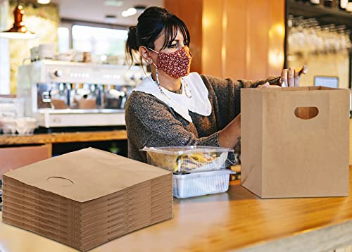 Foraineam 100 Pack Kraft Paper Bags, 11X6X11 Inch Natural Brown Paper Party Favor Goody Snack Gift Bag With Die Cut Handle thumb #7