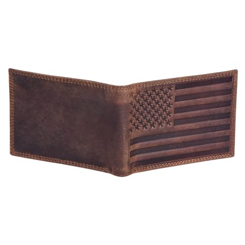 ASAD Genuine Leather Wallet for Men | Slim, Stylish, Genuine Leather Double Stitched RFID Blocking Bifold Stylish | Bifold Wallet With 8 Card Slot | Gift for Him | Crazy Horse With American Flag4