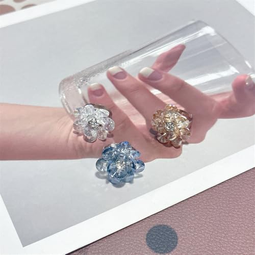 3D Crystal Flower Statement Ring for Women Silvery Chunky Cherry Blossom Adjustable Open Wrap Finger Rings Comfort Fit Delicate Wedding Holiday Party Jewelry Gift4