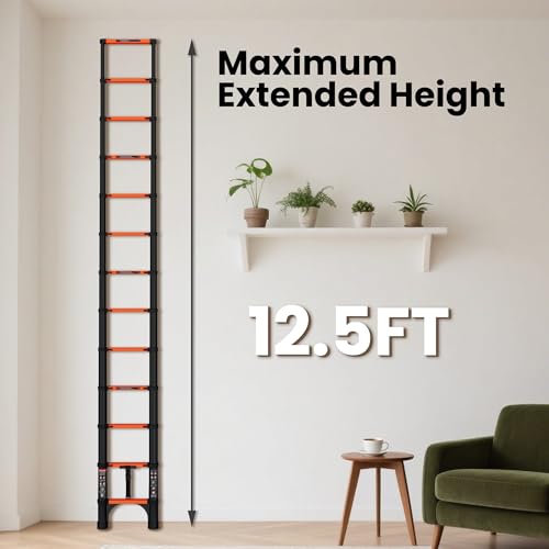 image for SINMEIRUN 12.5 FT Telescoping Ladder, ANSI Certified, Type I Heavy Dut