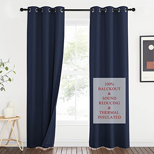 NICETOWN Sound Blocking Black Out Curtains for Patio Door, Heavy-Duty Space Divider Curtains for Living Room, Lined Insert Noise, Blackout, Thermal In