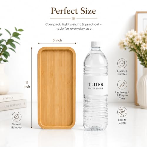 Image of Curated Cart Wooden Rectangular Serving Tray for Snacks and Meals, Small Platter for Serving Food Dessert Appetizer, Kitchen Tray, Home Decor Bathroom Tray, 28cm