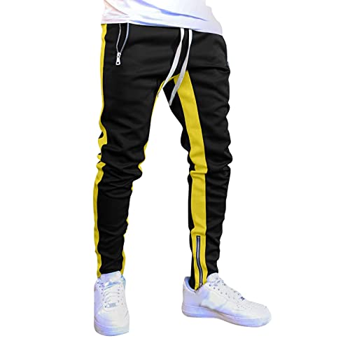 Pantalones de chándal para hombre, cintura elástica, pantalones de tela para hombre, pantalones de traje, pantalones de pijama para hombre, pantalones largos deportivos para hombre, amarillo, XXL
