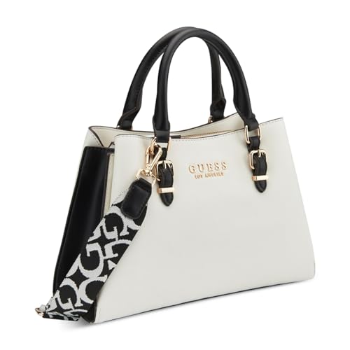 Image of GUESS Women White Solid Adjustable Detachable Strap Satchel Bag