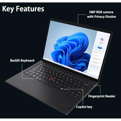Image of Lenovo ThinkPad T14 Gen 6 Business Laptop • Intel Ultra 5 226V(Beats i7-1355U) • 64GB DDR5, 1TB SSD • WUXGA (1920x1200) IPS • Fingerprint • Backlit • 2 Thunderbolt 4 • Windows 11 • AI PC - Black
