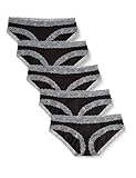 Hipster-Passform Amazon-Marke: Iris & Lilly Damen-Hipster aus Baumwolle mit Spitze, 5er-Pack, Black (Black/Mid Grey Lace), S, Label: S
