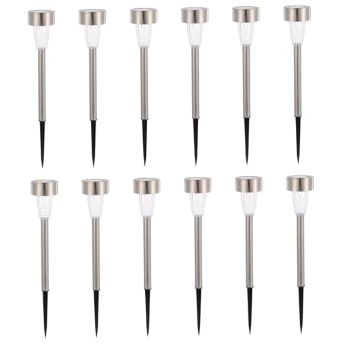 EPIGEIST 12 pezzi Kit Lampade da Giardino a Energia Solare in Acciaio Resistente per Percorsi Patio e Prato Illuminazione Esterna Impermeabile Facile da Installare
