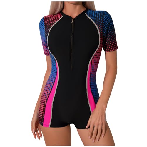 Bikini USA Monokini de Manga Corta de Moda con Soporte de Sujetador inalámbrico Acolchado Frontal con Cremallera para Mujer Bikini Rosa (L)