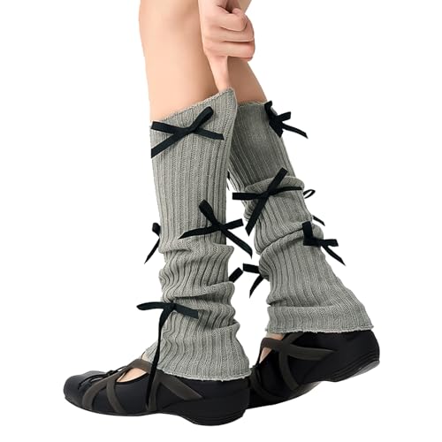 Image of Leg warmers Y2k Wind with bow lace-up knit Harajuku Kawaii leg warmers accessories 80's vintage high leg socks