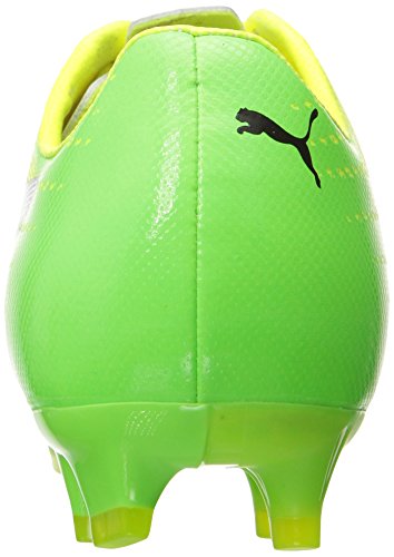 PUMA Kids' Evospeed 17 Firm Ground Soccer Shoe, Safety Yellow Black-Green Gecko3