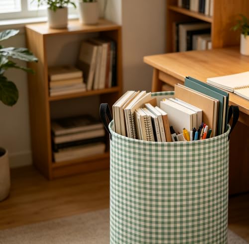 Image of 19.7 inch Laundry Basket,Dirty Clothes Hamper,Waterproof Storage Bin,Room Decor,Gift Baskets(Little Green Grid)