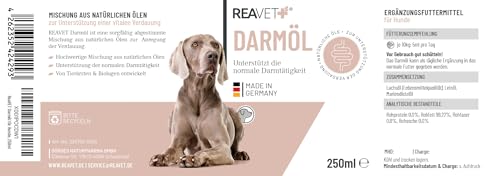 ReaVET Darmöl für Hunde 250ml I Verdauung, Darmflora I Sekundierend bei Verstopfung und Verdauungsproblemen, kein Remedium und Laxans