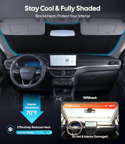 Image of for Ford Escape Windshield Sunshade [OEM Design, 100% Sun Blockage] Foldable Heat Insulation Sun Shade with Storage Bag, for Ford Escape (2020-2026), Silver Coating