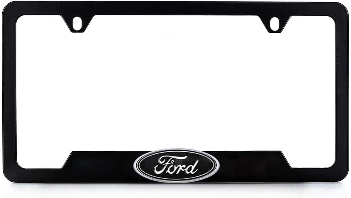 Ford Oval Black & Chrome 3D Badge Black Coated Metal License Plate Frame