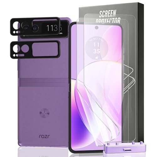 Cmiuubrer 2+2 Pack Screen Protector for Motorola Razr 2023 Flexible TPU Film (NOT Glass) with Tempered Glass Camera Lens Protector. Easy Installation Self-Healing HD Clear Screen Protector
