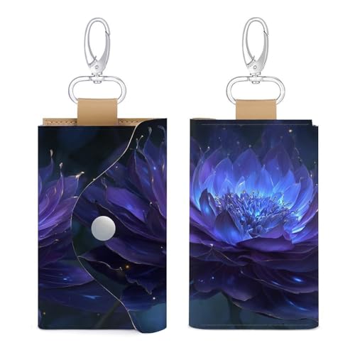 Elegant Dark Purple Flower Key Holder Bag PU Leather ID Card Holder Keychains Case Cover for Men Women3