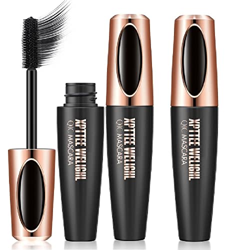 QIC 4D Silk Fiber Lash Mascara,Mascara Black Volume and Length,Waterproof & Smudge-Proof,Long-Lasting No Flaking,Voluminous Eyelashes Mascara,All Day Exquisitely Full (2PCS)