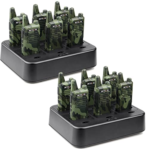 Retevis RT22 Wakie Talkies Rechargeable(12 Pack), Two Way Radios Long Range, with 2 Pack Six Way Mulit Gang Charger, VOX Handsfree, Commercial Walkie Talkie for School Restaurant Hotel (Camouflage)